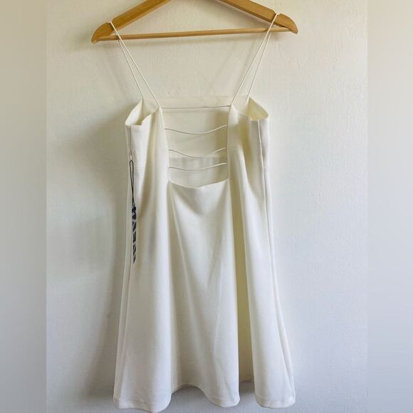 NWT Square neck Strappy Back Mini Dress White Bridal Party Cocktail - Picture 3 of 6